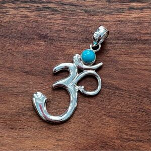 Sterling Silver Om Pendant with Turquoise Gemstone